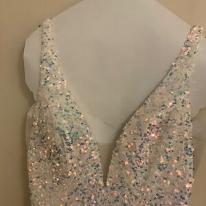Sherri Hill White Sequin Prom Dress